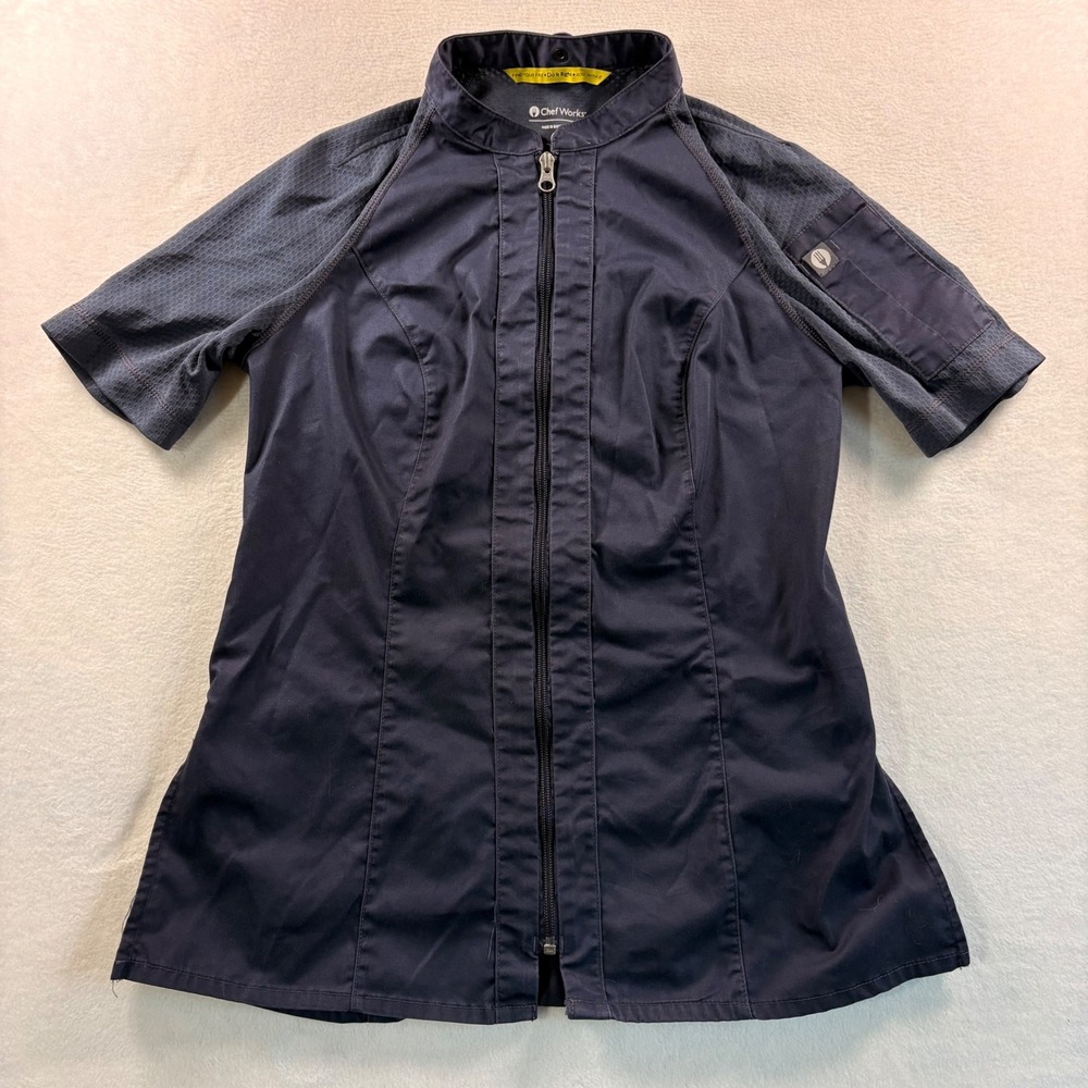 Chef Works Springfield Chef Coat Womens Small Gray Short Sleeve Full Zip CBZ04W
